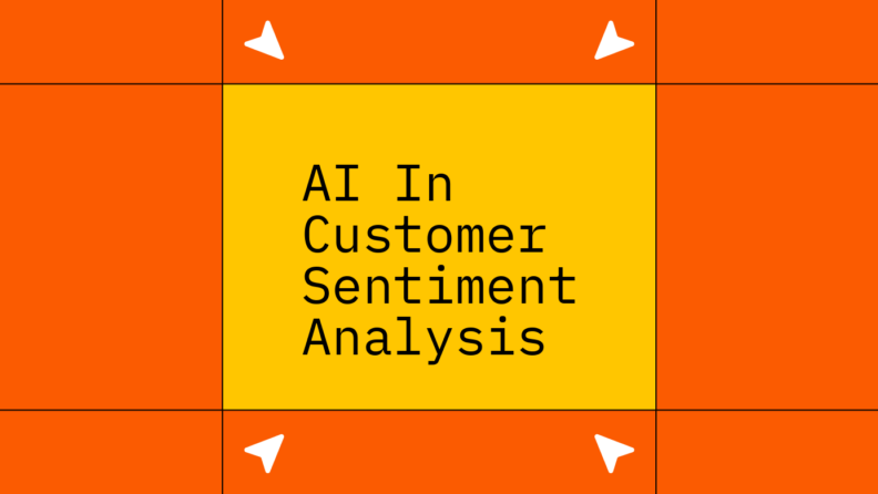 Ai in customer sentiment analysis text on yellow and red background