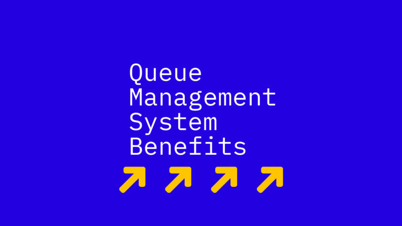 Queue management system benefits text on blue background