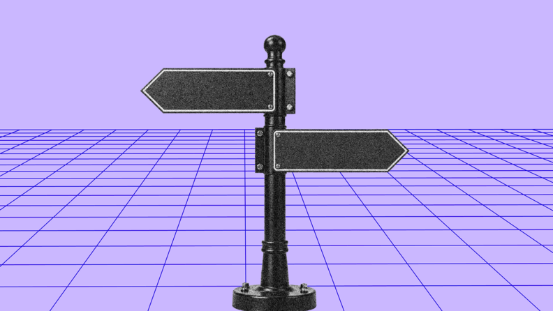 signpost on a purple background for customer engagement vs customer experience